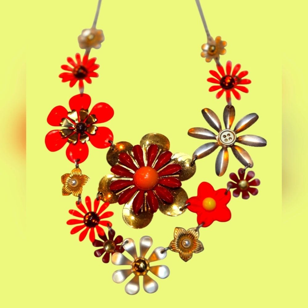 Retro style flower power necklace.  Adjustable chain. Approximately 10 " long.
